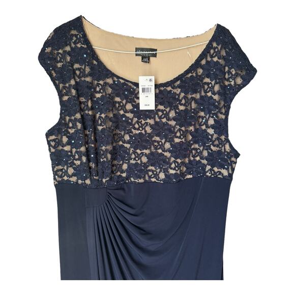 NWT Connected Embellished Cap Sleeve Gathered Waist Navy Gown Size 24W - Picture 3 of 12